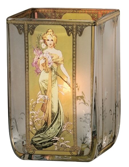 świecznik szklany dekorowany Wiosna Alfonse Mucha Goebel