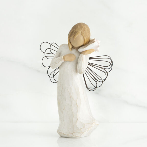 figurka ręcznie malowana willow tree anioł z muszelką