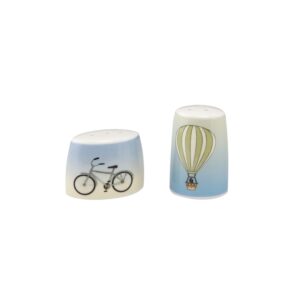 solniczka i pieprzniczka porcelanowa z rowerem i balonem Goebel Scandic Home