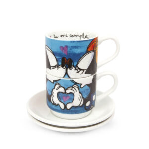 Filiżanki espresso Mickey i Minnie niebieskie 2 sztuki 80 ml Egan Italy